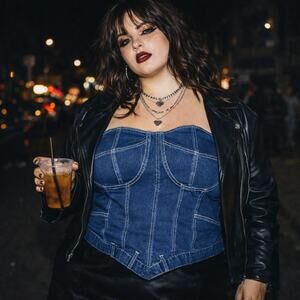 Blue Stretch Denim Sz 3X Corset Top Hipster Indie Sleaze Shirt New With Tags